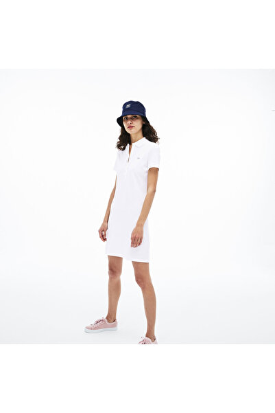 Lacoste Kadın Slim Fit Polo Yaka Beyaz Elbise