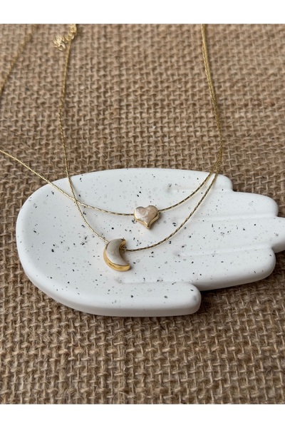 M Miel مجموعة قلادة على شكل هلال على شكل قلب للسيدات مكونة من قطعتين