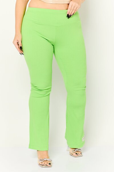 The Giving Movement بنطال نسائي واسع الساق بقصّة عادية ومطرّز بشعار، أخضر ليموني