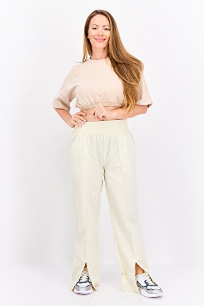 The Giving Movement Women Regular Fit Brand Logo Wide Leg Pants, Cream
