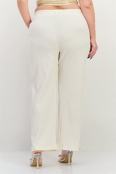 The Giving Movement Women Ribbed Wide Leg Pants, Cream