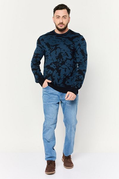 Perry Ellis Men Crew Neck Textured Long Sleeves Sweater, Navy