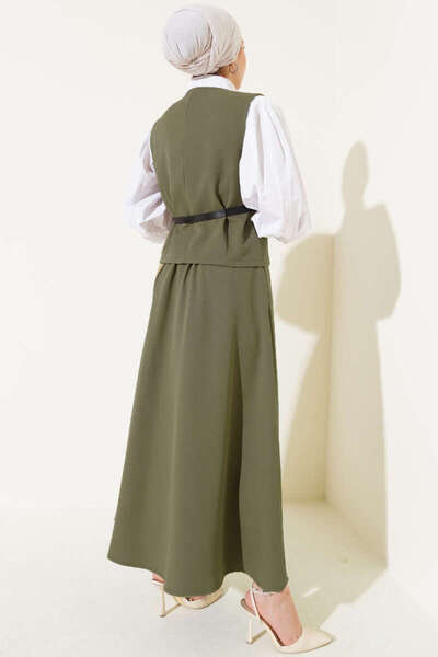 VOLT CLOTHİNG Dámská dvoudílná souprava s překříženým knoflíkem a sukní s páskem