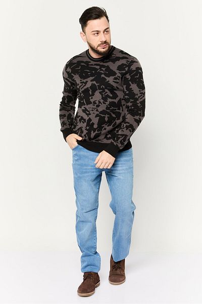 Perry Ellis Men Crew Neck Long Sleeve Camouflage Sweater, Grey