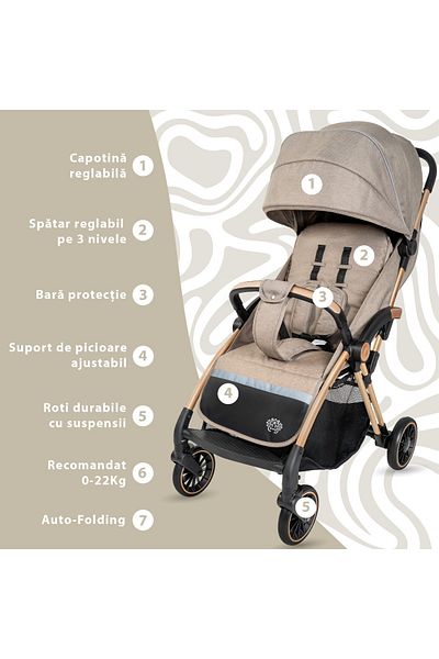 APPEKIDS Upp Ultracompact Sports Stroller, Automatic Folding, From Birth to 22kg - Bubble Beige