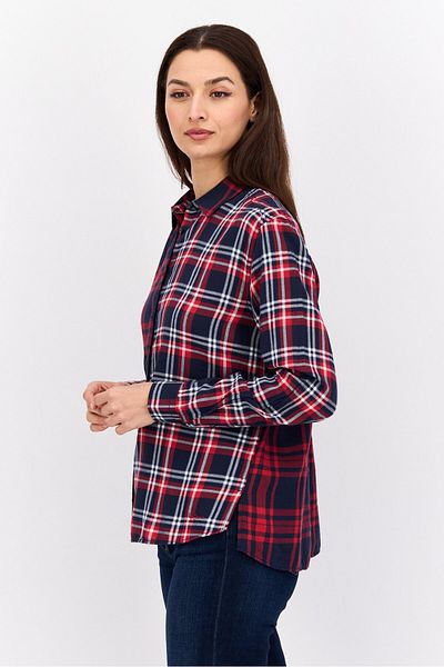 Pepe Jeans Women Spread Collar Long Sleeve Plaid Top, Red Combo