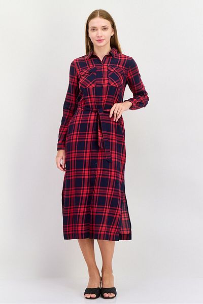 Pepe Jeans Women Checkered Shirt Dress, Red/navy