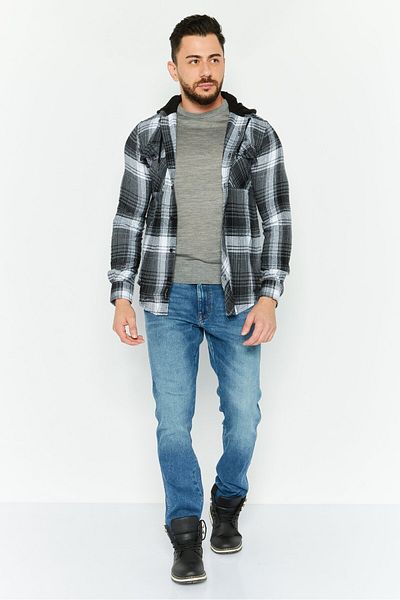 Silver Jeans Co. Men Hooded Long Sleeves Plaid Hoodie, Black