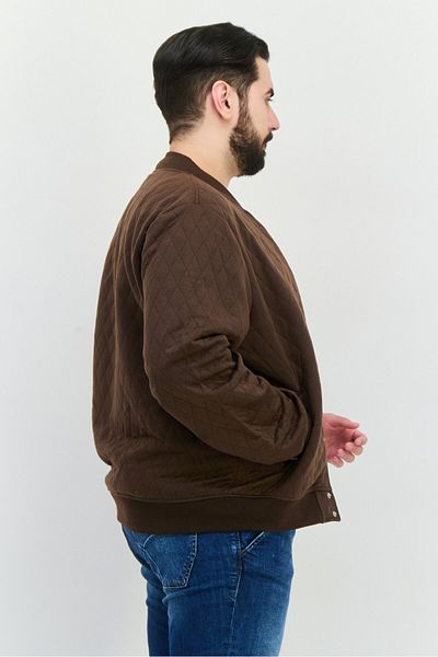 Sovereign Code Men Band Collar Long Sleeves Quilted Sweatshirt, Dark Brown
