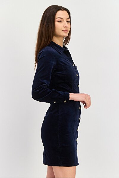 Pepe Jeans فستان نسائي قصير منقوش، أزرق داكن