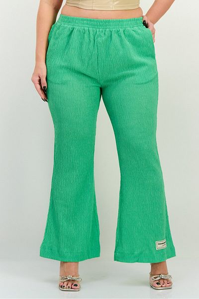 The Giving Movement Women Regular Fit Textured Wide Leg Pants, Light Green