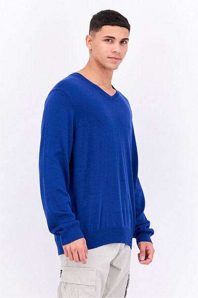 Perry Ellis Men V-neck Long Sleeves Solid Sweater, Charcoal