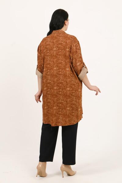 By Alba Collection Women's Brick Color Patterned Cotton Viscose Large Size Tunic