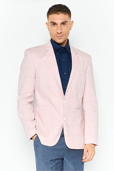 Asos Design Men Regular Fit Checkered Semi-formal Blazer, Pink