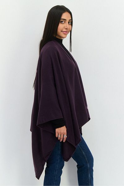Jones of New York Women Herringbone Pattern Ruana Shawl Wrap 140 L x 70 H cm, Dark Purple