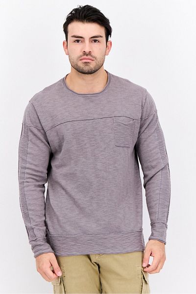 GAS Men Round Neck Solid Long Sleeves Sweatshirt, Grey