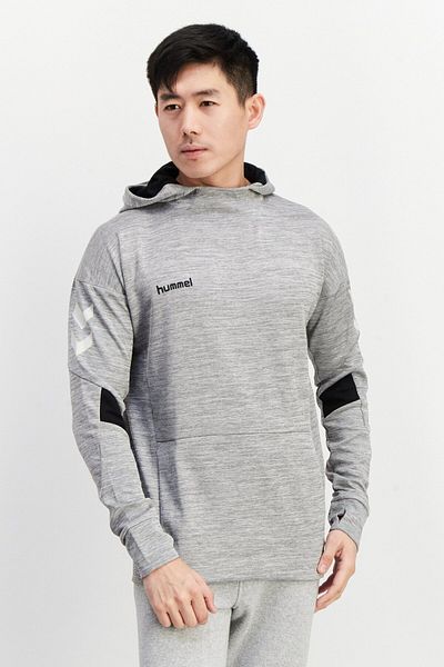 hummel Men Sports Fit Brand Logo Long Sleeves Sweatshirt, Grey