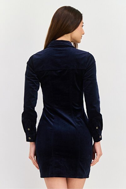 Pepe Jeans فستان نسائي قصير منقوش، أزرق داكن