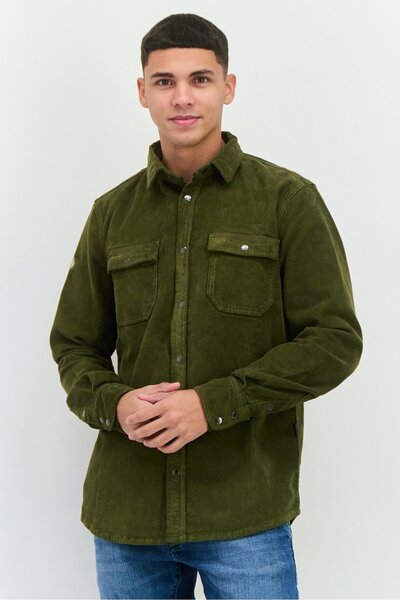 GAS قميص رجالي كاجوال بأكمام طويلة وقصّة عادية، زيتوني