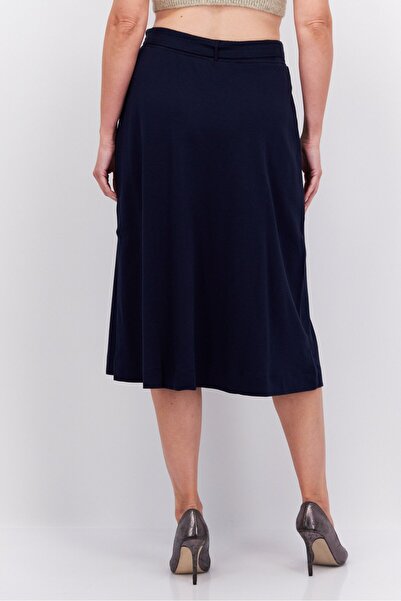 Esprit Women Solid Belted Midi Skirts, Navy Blue