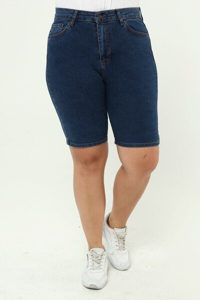 CEDY DENIM Pantaloni scurți de damă, mărime mare, talie înaltă, complet din lycra, slimfit, c606-albastru