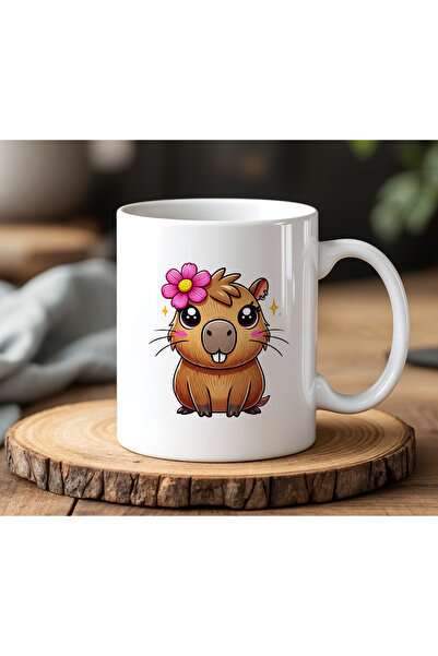 BB TRADE White Ceramic Printed Mug with Cute Capybara Design 330ml