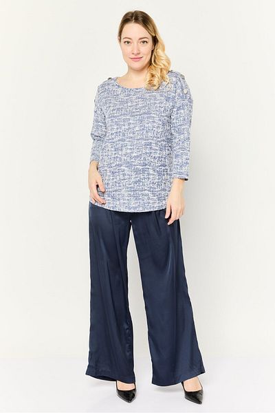 Love Scarlett Women Round Neck Long Sleeve Textured Sweater, Navy
