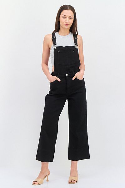 Pepe Jeans Women Solid Sleeveless Denim Jumpsuit, Black