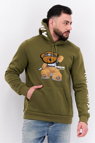 Members Only Men Hooded Embroidered Long Sleeves Sweatshirt, Olive