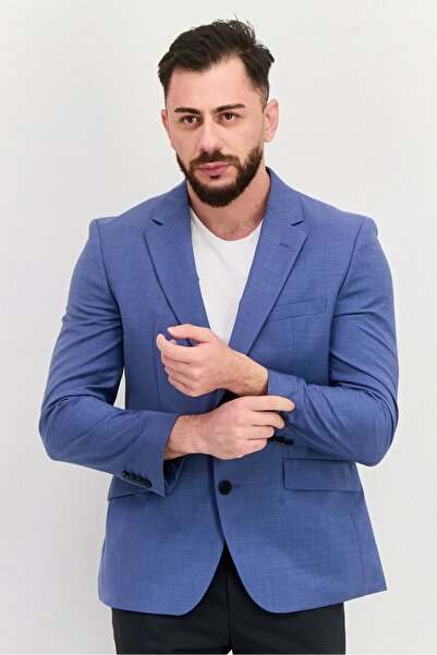 Hugo by Hugo Boss Men Regular Fit Plain Semi-Formal Blazer, Slate Blue