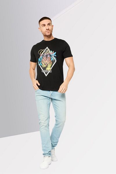 Cavalli Class Men Crew Neck Short Sleeve Graphic Print T-shirt, Black Combo
