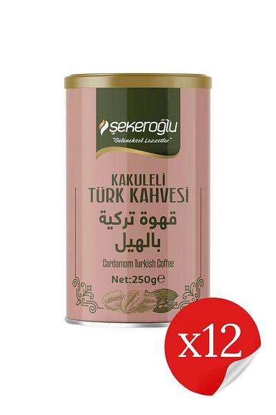 Şekeroğlu Turkish Coffee with Cardamom 250 g Special Cylinder Box (12 Pieces)