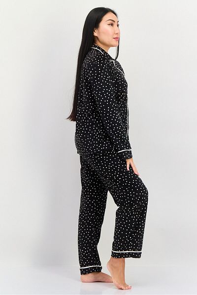 Anne Klein Women 2 Pieces Polka Dots Top And Pajama Set, Black