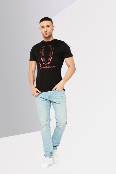 Cavalli Class Men Round Neck Short Sleeve Graphic Print T-shirt, Black
