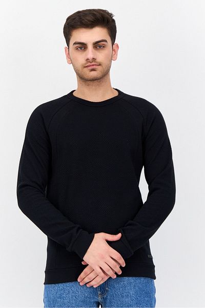 Civil Society Men Crew Neck Textured Long Sleeves Sweatshirt, Black
