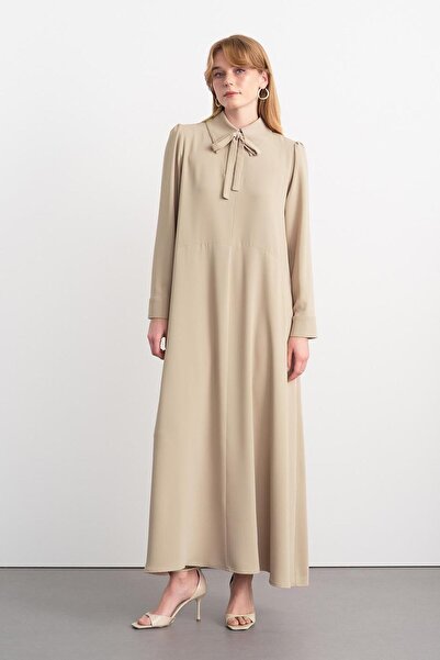 KADRİYE BAŞTÜRK Long Dress - Collar Tie Stone