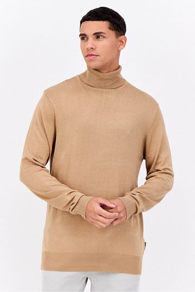 French Connection Men Turtle Neck Long Sleeves Knitted Sweater, Tan