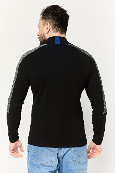 Perry Ellis Men Mock Neck Chevron Detail Quarter Zip Sweater, Black