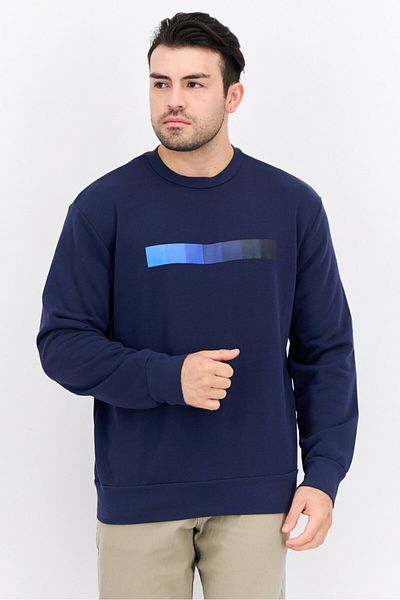GAS Men Crew Neck Graphic Print Long Sleeves Sweatshirt, Navy