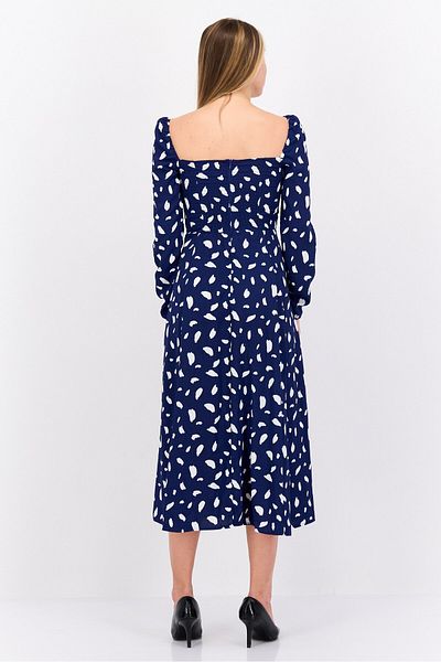 OPT Women Allover Print Midi Dress, Navy Blue/White