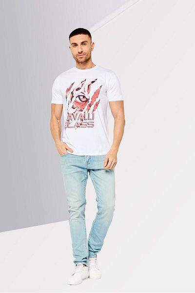 Cavalli Class Men Crew Neck Short Sleeve Graphic Print T-shirt, White Combo