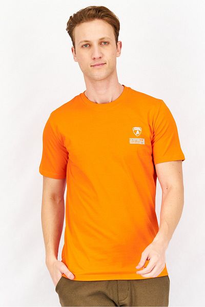 Lamborghini Men Crew Neck Short Sleeve Brand Logo T-Shirt, Orange