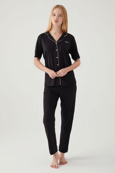 Pierre Cardin Women's Cotton Modal Fabric Short Sleeve Front Buttoned Shirt Pajama Set