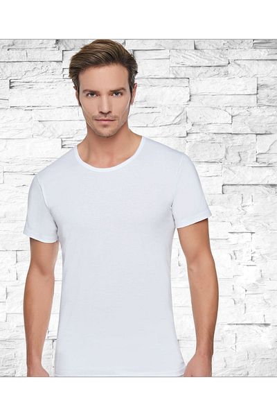 ENTAHA Tutku Men's Combed Cotton Cycling Matchstick Collar Half Sleeve 6 Pack Undershirt