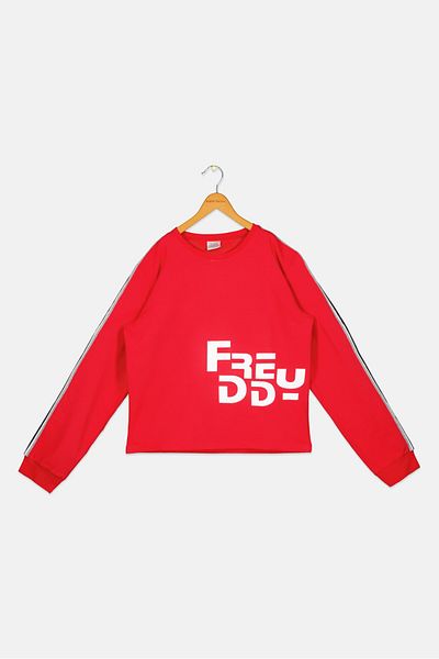FREDDY Kids Girl Crew Neck Long Sleeve Brand Logo Sweatshirt, Red
