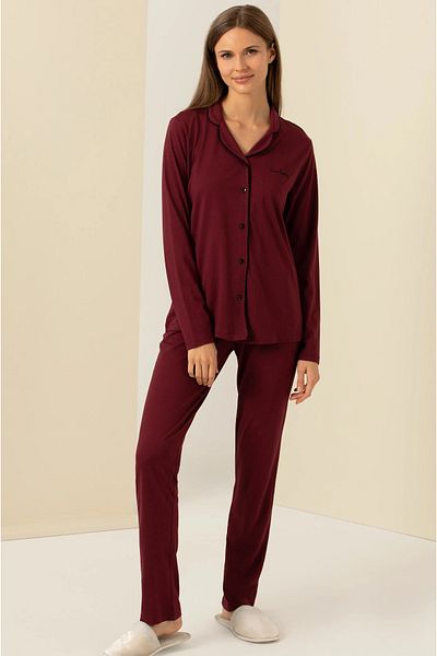 Pierre Cardin Women's Cotton Modal Fabric Long Sleeve Front Buttoned Shirt Pajamas Set