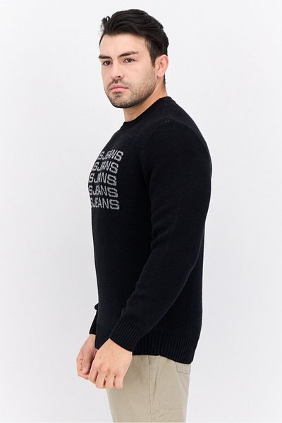 GAS Men Crew Neck Knitted Long Sleeve Sweater, Black