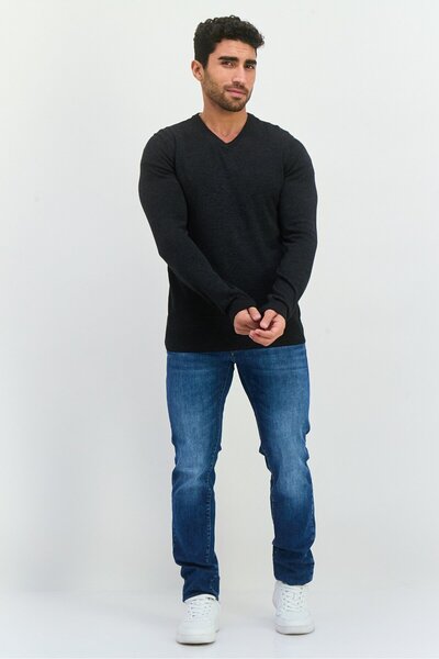 Perry Ellis Men V-Neck Long Sleeve Textured Sweatshirt, Black