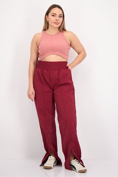 The Giving Movement Women Regular Fit Brand Logo Wide Leg Pants, Maroon