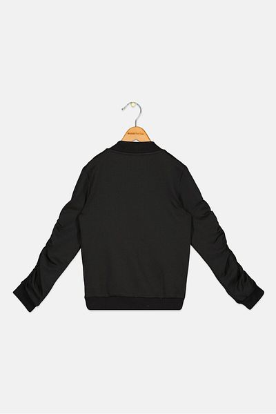 FREDDY Kids Girl Band Collar Long Sleeve Ruched Sweatshirt, Black